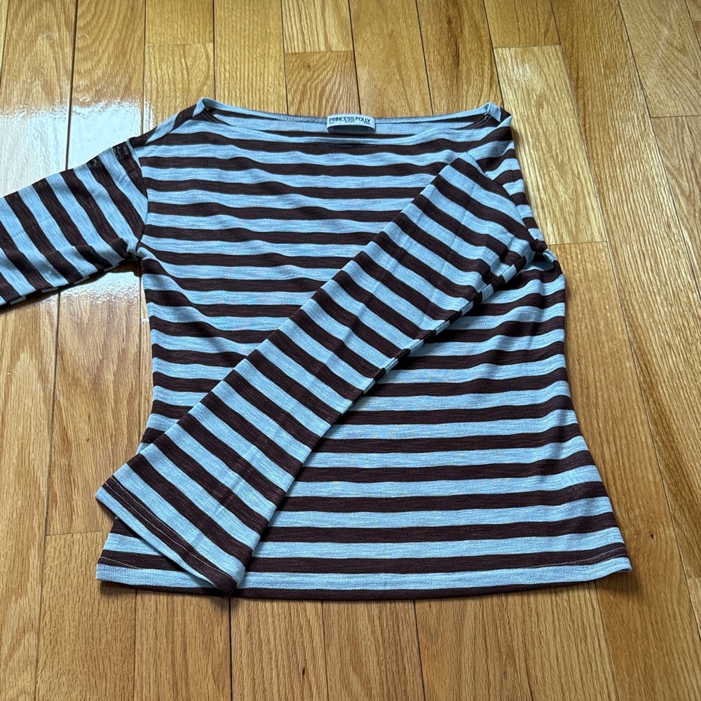 Princess Polly Brown and Light Blue Striped Top